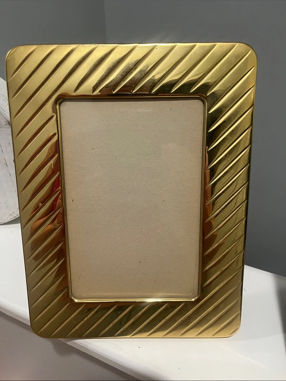 90s Pair Solid Brass Gold Photo Frame 5x7 Hand Polished Lacquer Coated